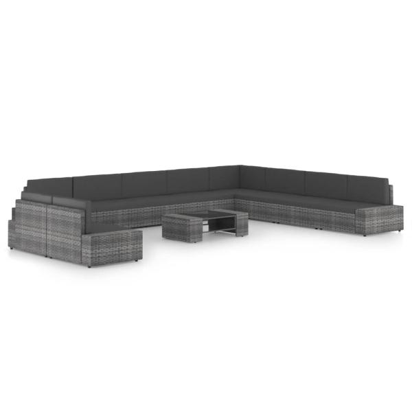 ARDEBO.de - 11-tlg. Garten-Lounge-Set mit Kissen Grau Poly Rattan