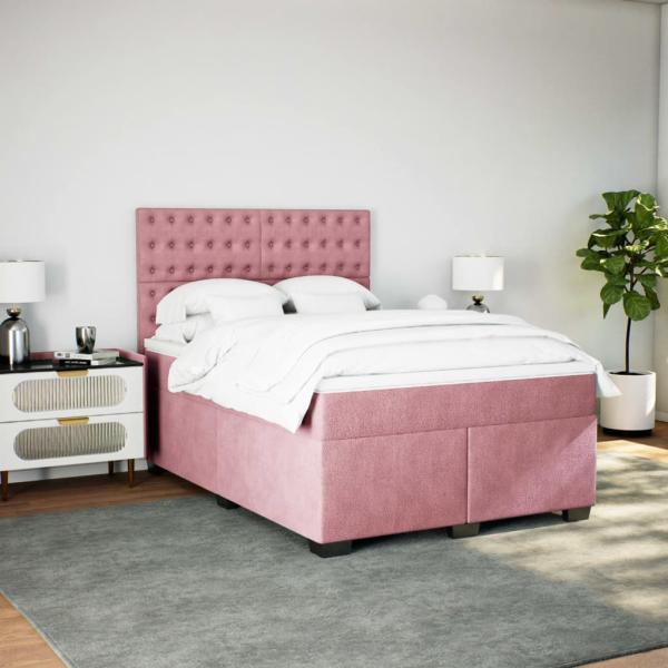 Boxspringbett mit Matratze Rosa 160x200 cm Samt