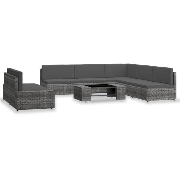 7-tlg. Garten-Lounge-Set Poly Rattan Grau