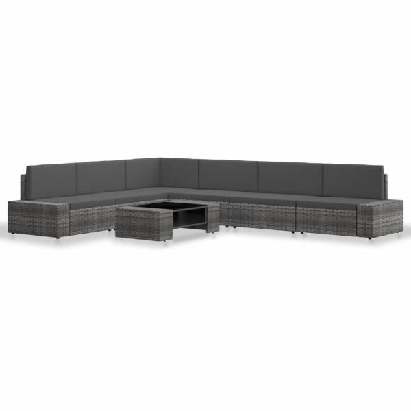 7-tlg. Garten-Lounge-Set Poly Rattan Grau