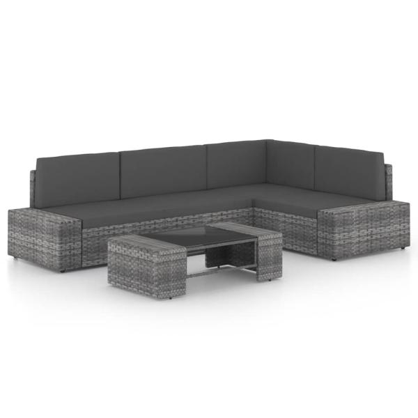 ARDEBO.de - 5-tlg. Garten-Lounge-Set mit Kissen Grau Poly Rattan