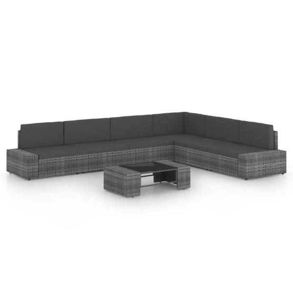 ARDEBO.de - 7-tlg. Garten-Lounge-Set mit Kissen Grau Poly Rattan