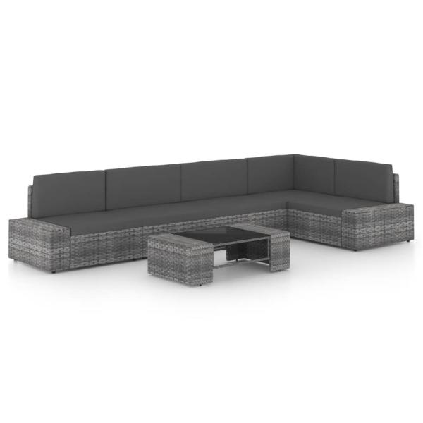 ARDEBO.de - 6-tlg. Garten-Lounge-Set mit Kissen Grau Poly Rattan