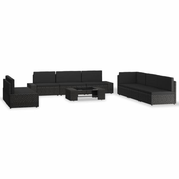ARDEBO.de - 9-tlg. Garten-Lounge-Set Poly Rattan Schwarz