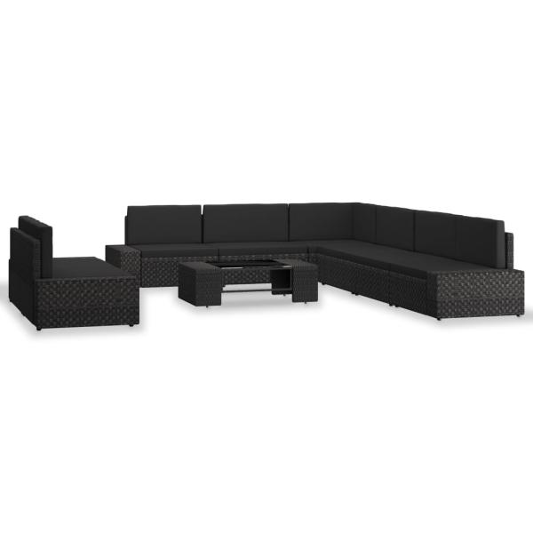 9-tlg. Garten-Lounge-Set Poly Rattan Schwarz
