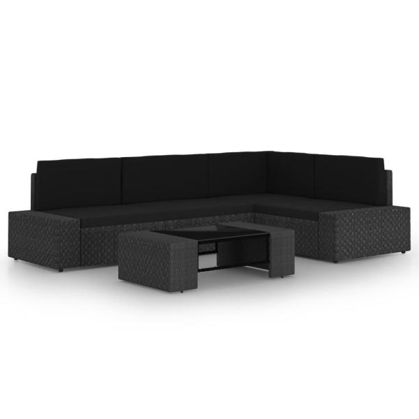 ARDEBO.de - 5-tlg. Garten-Lounge-Set mit Kissen Schwarz Poly Rattan
