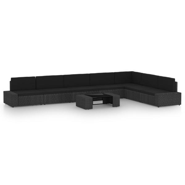 ARDEBO.de - 8-tlg. Garten-Lounge-Set mit Kissen Schwarz Poly Rattan