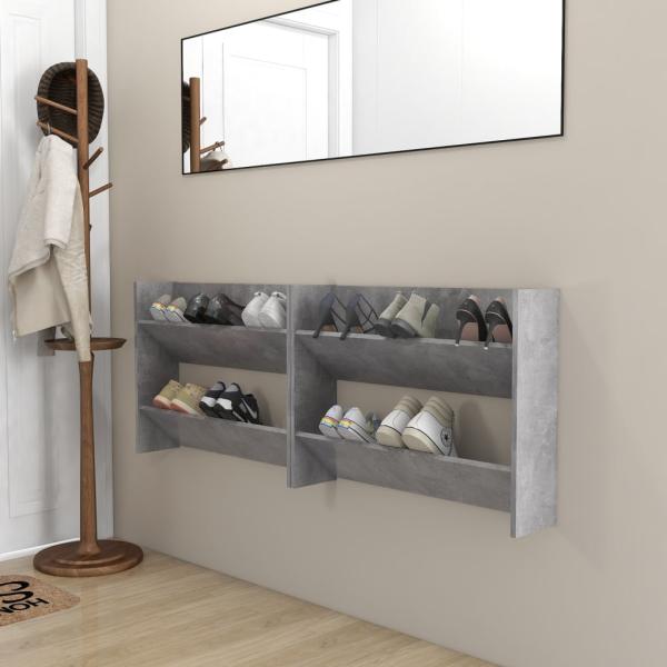 ARDEBO.de - Wand-Schuhschränke 2 Stk. Betongrau 80x18x60 cm Holzwerkstoff