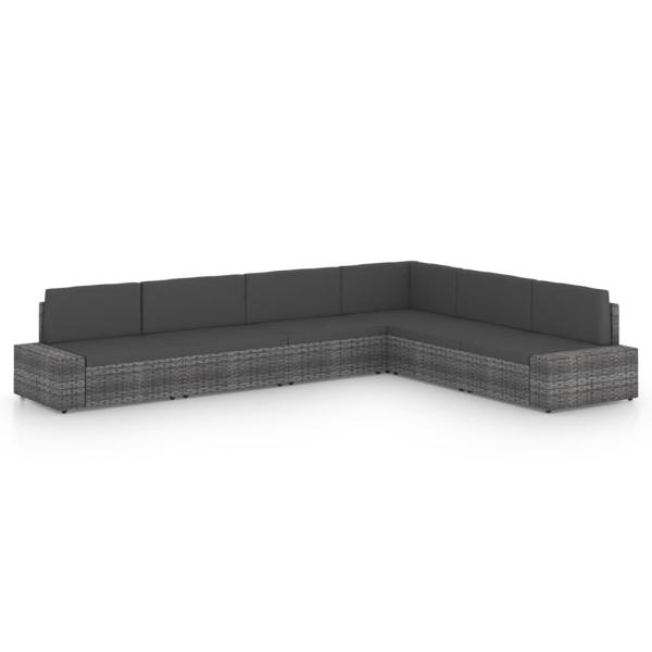 ARDEBO.de - 6-tlg. Garten-Lounge-Set mit Kissen Grau Poly Rattan