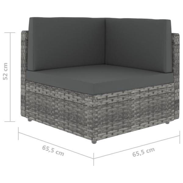 6-tlg. Garten-Lounge-Set mit Kissen Grau Poly Rattan