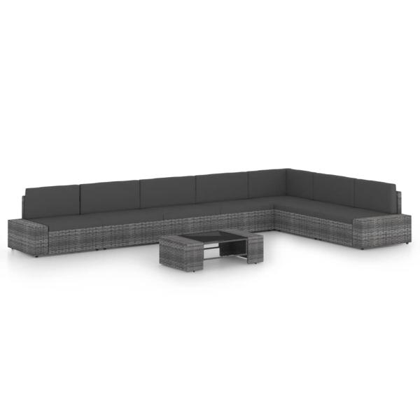 ARDEBO.de - 8-tlg. Garten-Lounge-Set mit Kissen Grau Poly Rattan