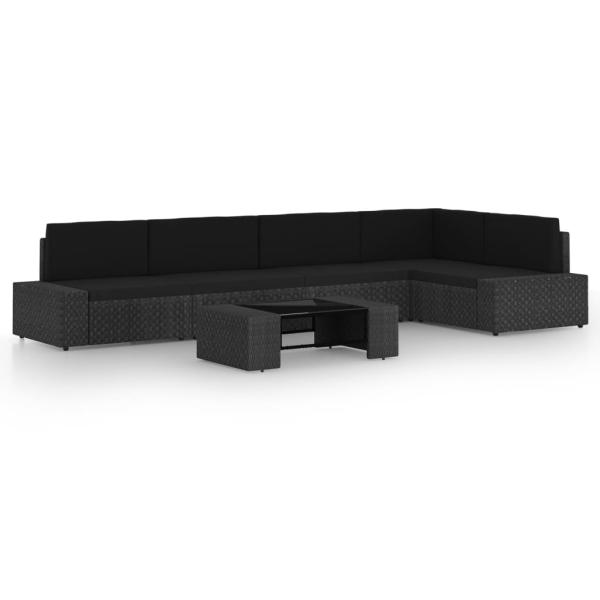 ARDEBO.de - 6-tlg. Garten-Lounge-Set mit Kissen Schwarz Poly Rattan