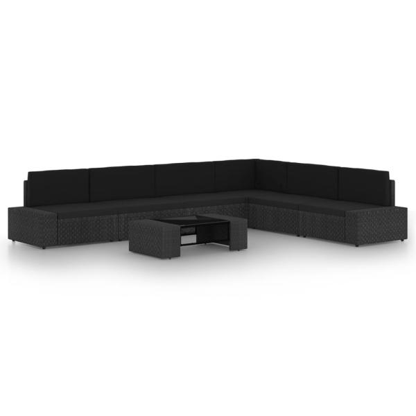 ARDEBO.de - 7-tlg. Garten-Lounge-Set mit Kissen Schwarz Poly Rattan