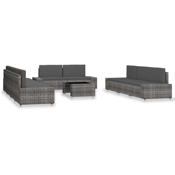 ARDEBO.de - 10-tlg. Garten-Lounge-Set Poly Rattan Grau