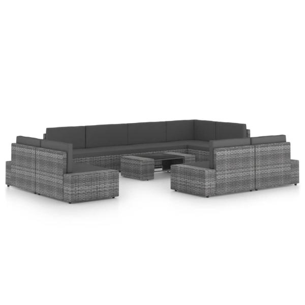 ARDEBO.de - 10-tlg. Garten-Lounge-Set mit Kissen Grau Poly Rattan