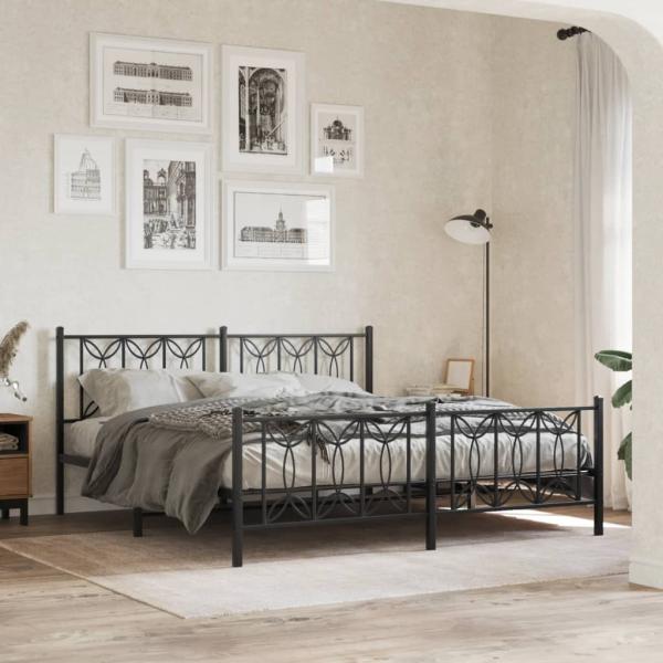 Metallbett ohne Matratze mit Fußteil Schwarz 180x200 cm