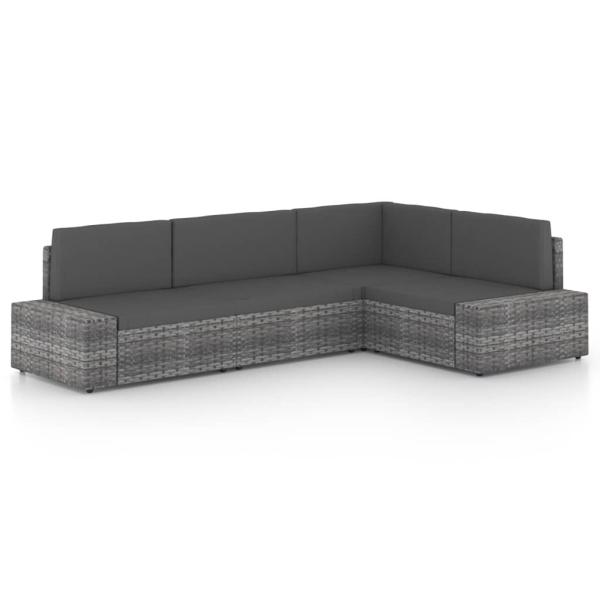 ARDEBO.de - 4-tlg. Garten-Lounge-Set mit Kissen Grau Poly Rattan