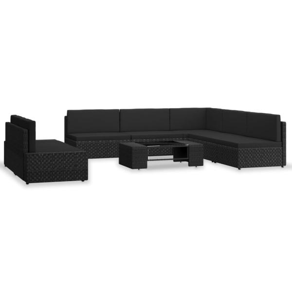 ARDEBO.de - 7-tlg. Garten-Lounge-Set Poly Rattan Schwarz