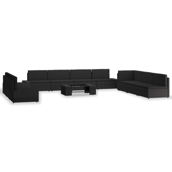 ARDEBO.de - 10-tlg. Garten-Lounge-Set Poly Rattan Schwarz
