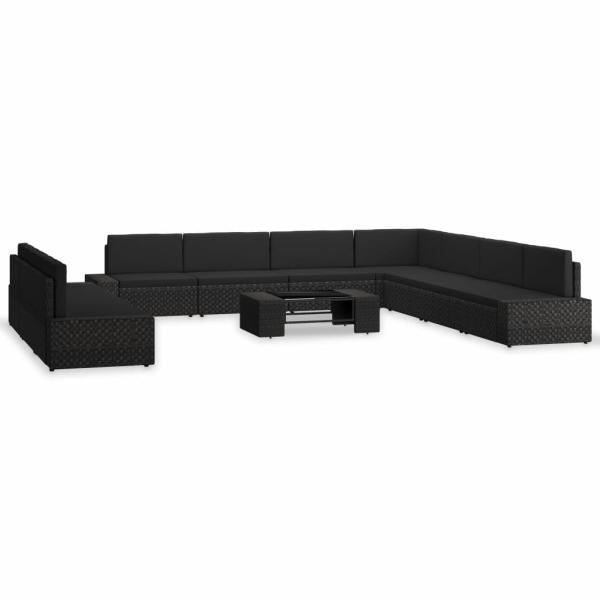 10-tlg. Garten-Lounge-Set Poly Rattan Schwarz