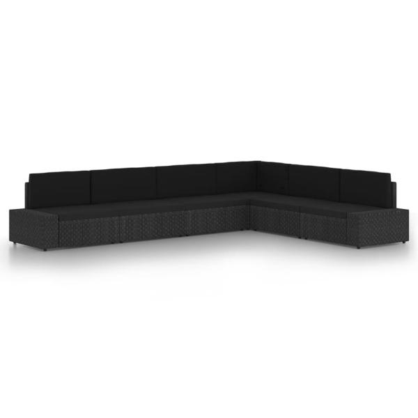 ARDEBO.de - 6-tlg. Garten-Lounge-Set mit Kissen Schwarz Poly Rattan