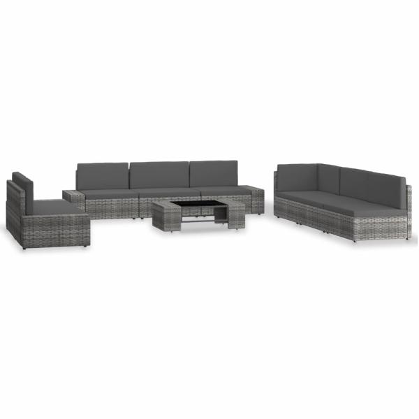 ARDEBO.de - 9-tlg. Garten-Lounge-Set Poly Rattan Grau