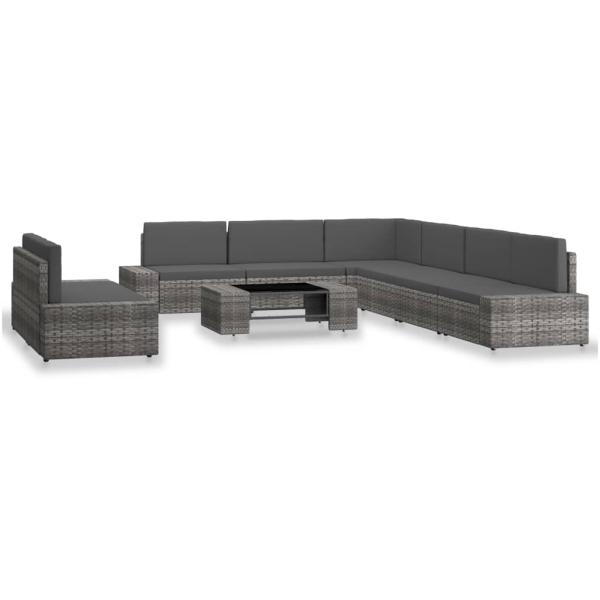 9-tlg. Garten-Lounge-Set Poly Rattan Grau