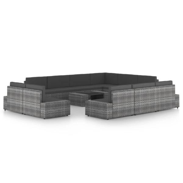 ARDEBO.de - 12-tlg. Garten-Lounge-Set mit Kissen Grau Poly Rattan