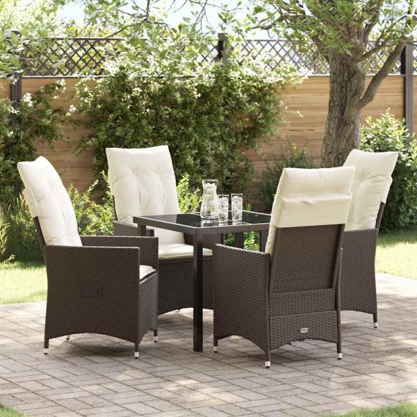 ARDEBO.de - 5-teiliges Garten-Esszimmer-Set mit Kissen Braun Poly Rattan