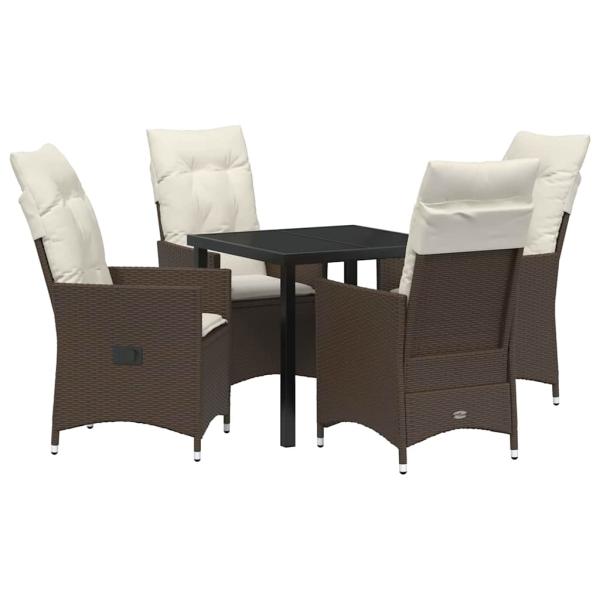 5-teiliges Garten-Esszimmer-Set mit Kissen Braun Poly Rattan