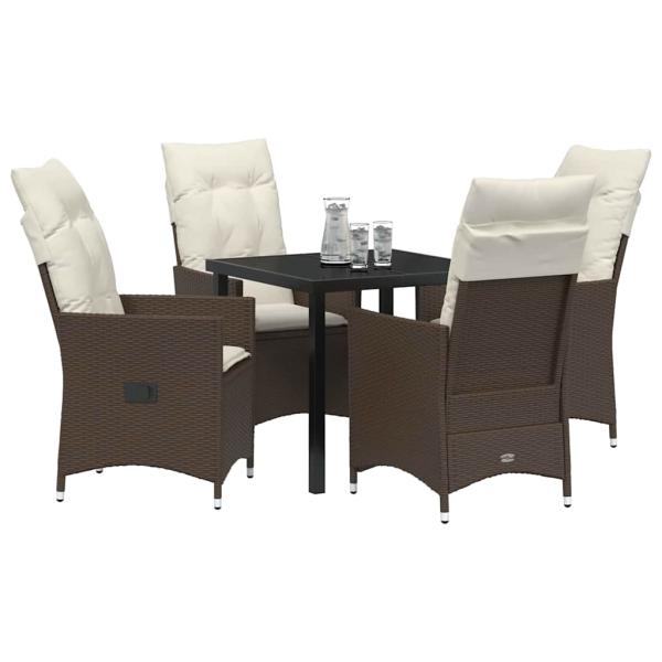 5-teiliges Garten-Esszimmer-Set mit Kissen Braun Poly Rattan