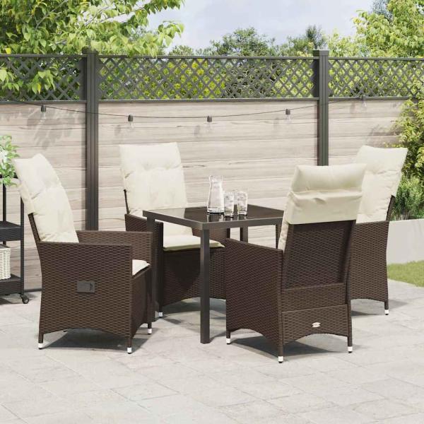5-teiliges Garten-Esszimmer-Set mit Kissen Braun Poly Rattan