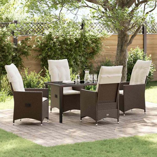 ARDEBO.de - 5-teiliges Garten-Esszimmer-Set mit Kissen Braun Poly-Rattan