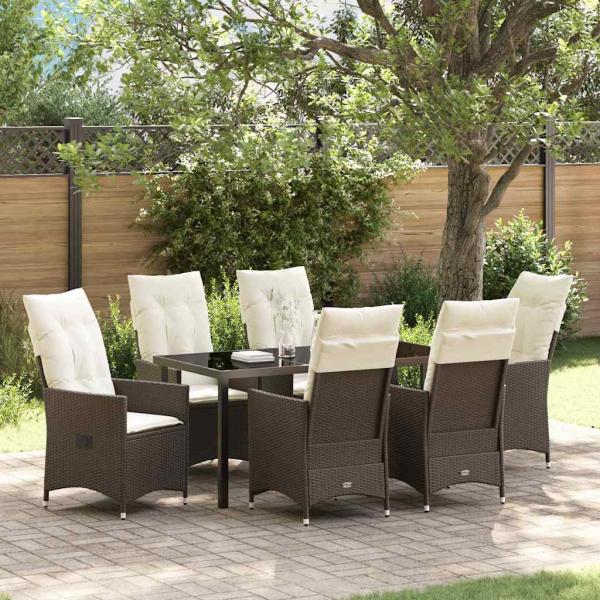 ARDEBO.de - 7-teiliges Garten-Esszimmer-Set mit Kissen braun Poly-Rattan