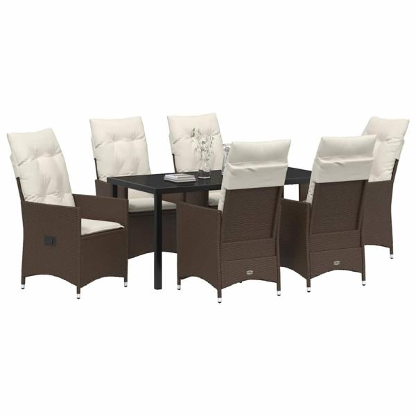 7-teiliges Garten-Esszimmer-Set mit Kissen braun Poly-Rattan