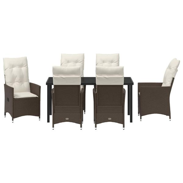 7-teiliges Garten-Esszimmer-Set mit Kissen braun Poly-Rattan