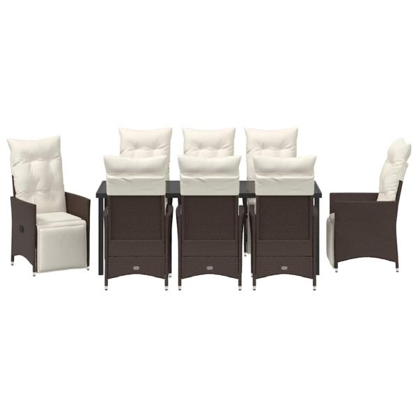 9-teiliges Garten-Essset mit Kissen in Braun aus Poly-Rattan