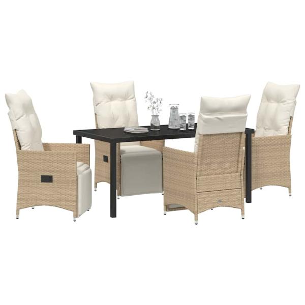 5-teiliges Garten-Dining-Set mit Kissen Beige Poly-Rattan