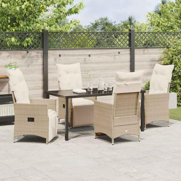 5-teiliges Garten-Dining-Set mit Kissen Beige Poly-Rattan