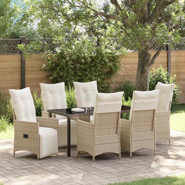 ARDEBO.de - 7-teiliges Garten-Set mit Kissen Beige Poly-Rattan