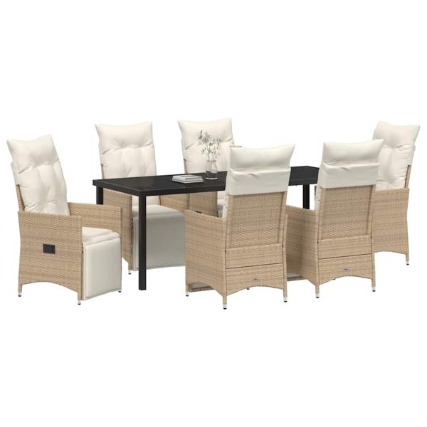 7-teiliges Garten-Dining-Set mit Kissen Beige Poly-Rattan