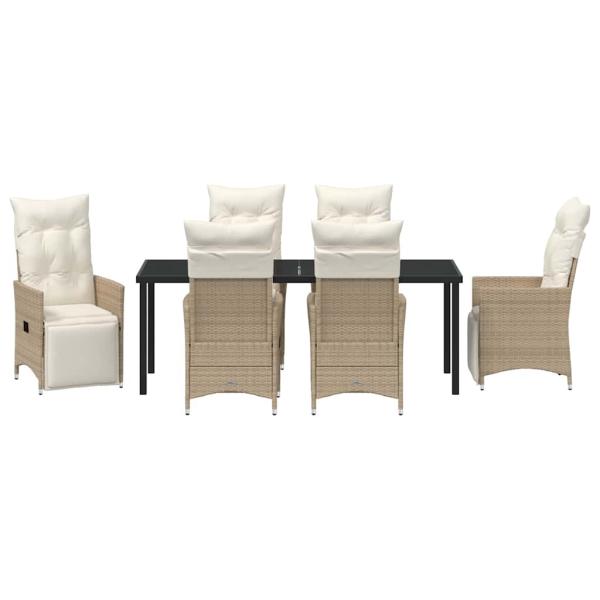 7-teiliges Garten-Dining-Set mit Kissen Beige Poly-Rattan