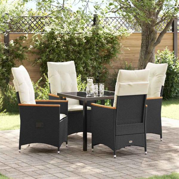 ARDEBO.de - 5-teiliges Garten-Dining-Set mit Kissen Schwarz Poly-Rattan