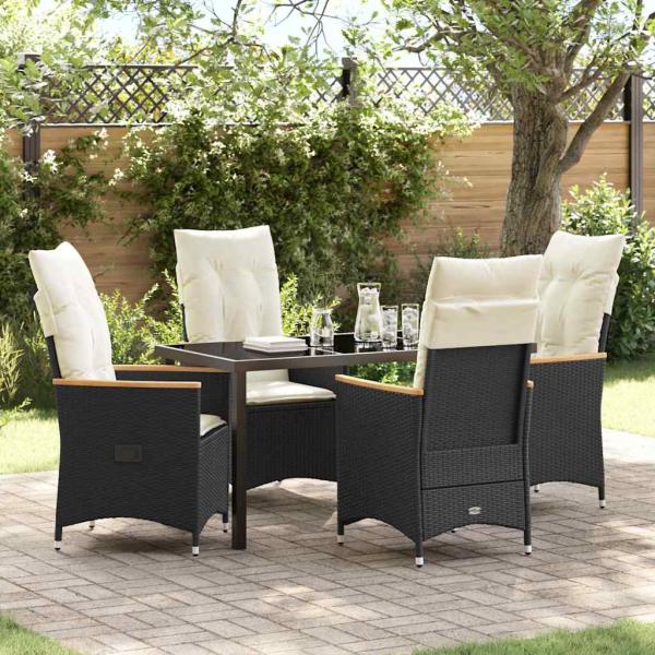ARDEBO.de - 5-teiliges Garten-Dining-Set mit Kissen Schwarz Poly-Rattan