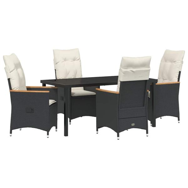 5-teiliges Garten-Dining-Set mit Kissen Schwarz Poly Rattan