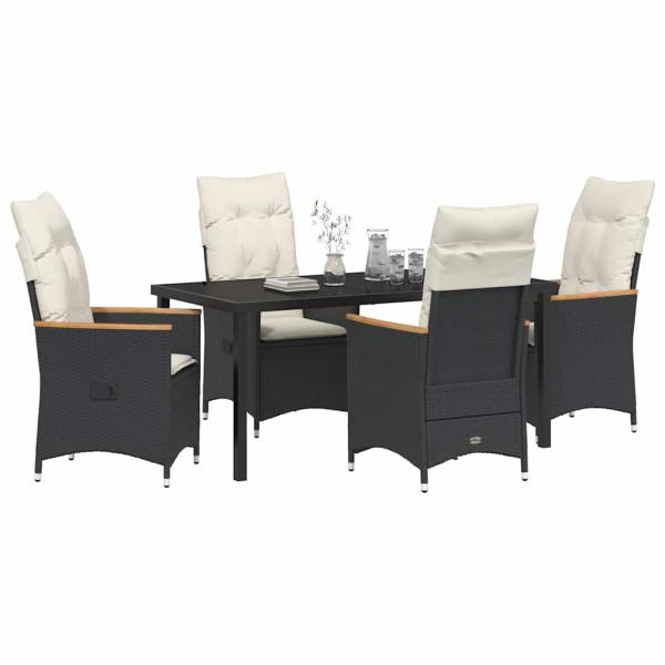 5-teiliges Garten-Dining-Set mit Kissen Schwarz Poly Rattan