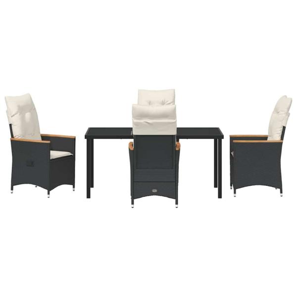 5-teiliges Garten-Dining-Set mit Kissen Schwarz Poly Rattan