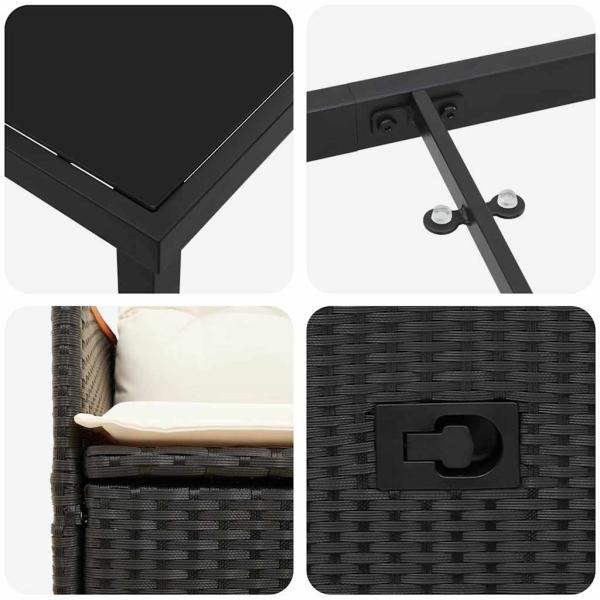 5-teiliges Garten-Dining-Set mit Kissen Schwarz Poly Rattan