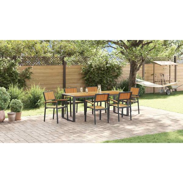 7-teiliges Garten Essset aus massivem Akazienholz und Metall