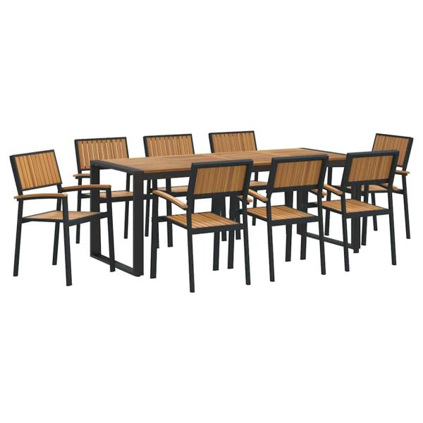 5-teilige Garten-Essgruppe aus massivem Holz Akazie und Metall